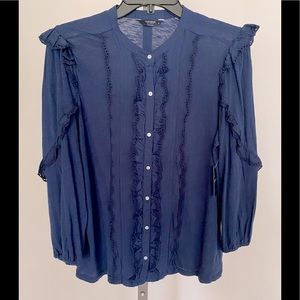 NWT, Lucky Brand Navy Ruffled Front Top